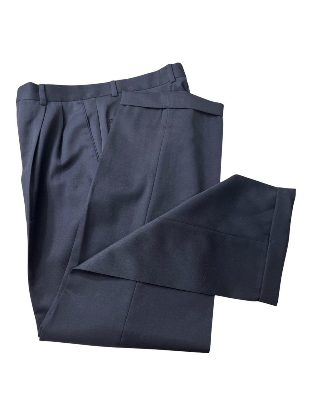Louis Raphael Pleated Trousers Men 31x30 Dark Blue Dress Pants 100% Pure Wool